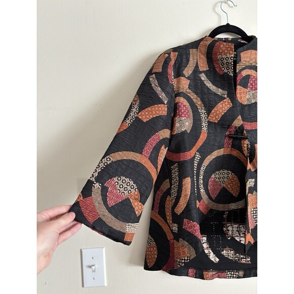 IC by Connie K Small Asymmetrical Jacket‎ Shirt Artsy Boho Abstract Black Orange - Picture 3 of 6